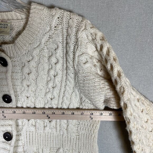 VTG Kilronan Knitwear Merino Wool Cable Knit Cardigan Sweater Beige Irish Small - Picture 5 of 8